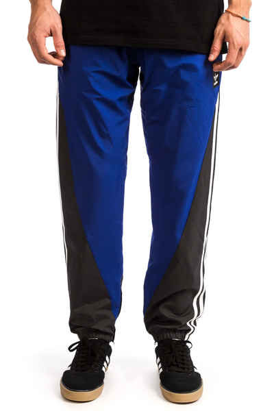 black and blue adidas track pants