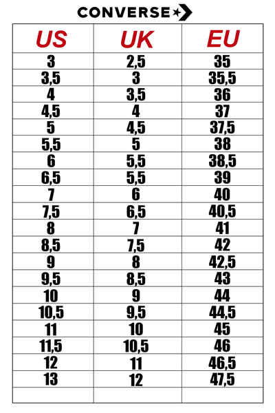 size chart hoodie converse