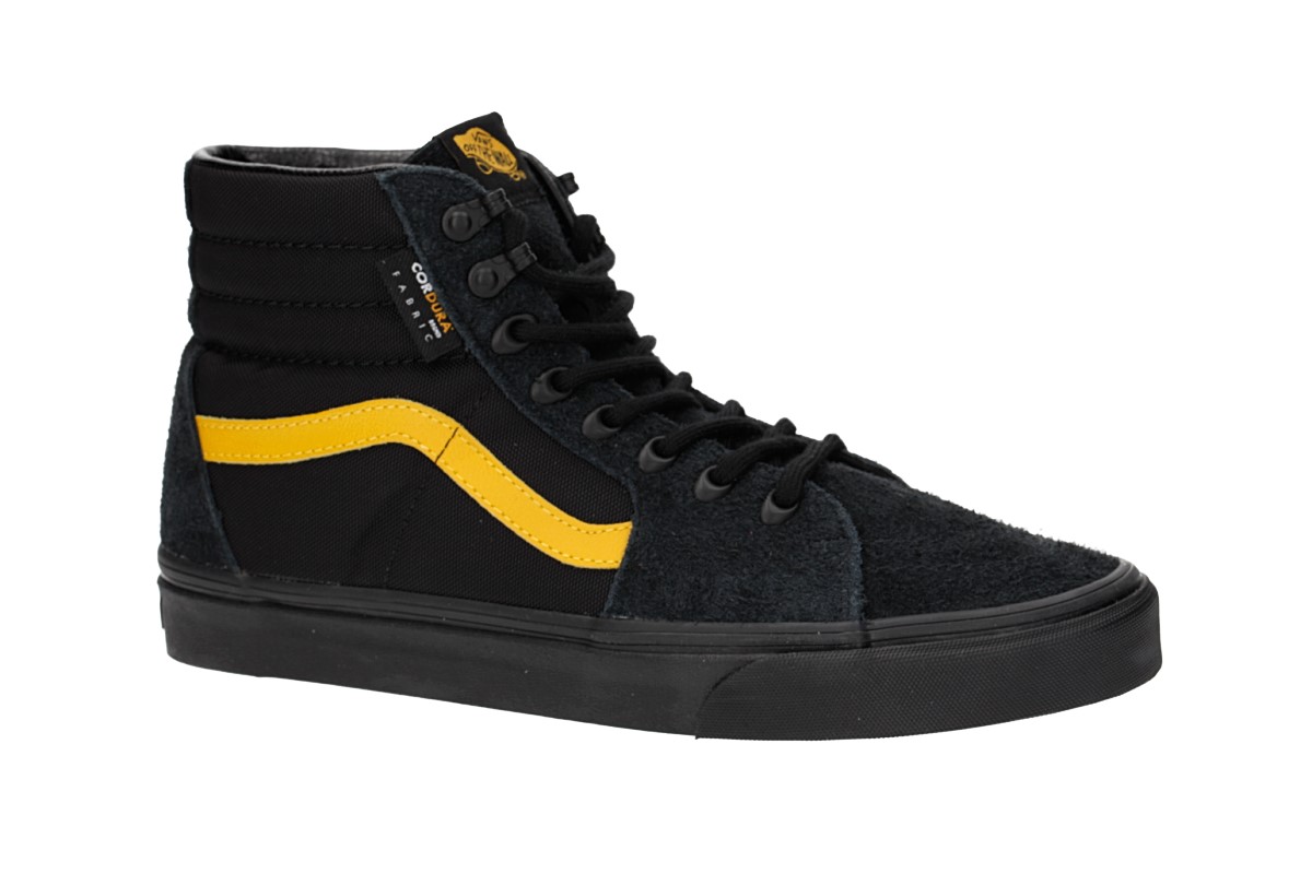 black and yellow high top vans