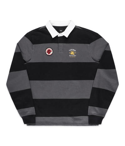 Vans Desert Hi Stripe Long Sleeve Rugby Polo in Black/Asphalt