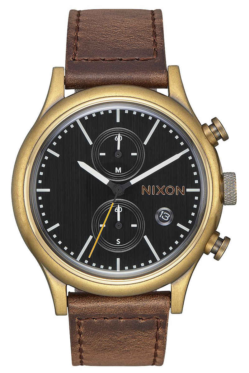 Nixon The Station Chrono Leather Watch (brass black taupe)