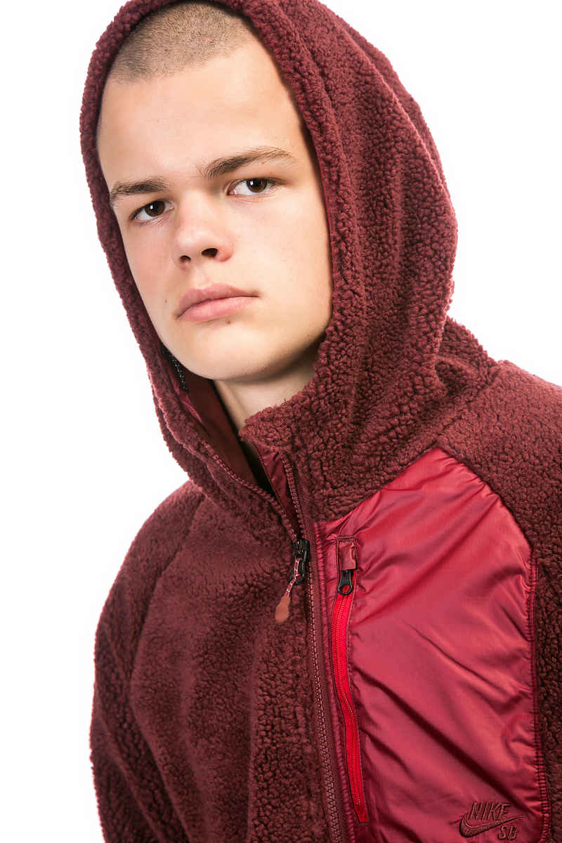 Nike SB Everett Sherpa Zip-Sweatshirt avec capuchon (dark team red)