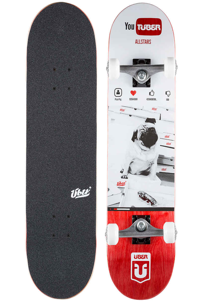 Über Skateboards Pizzapug You Tüber 7.875" Complete-Board (white red)