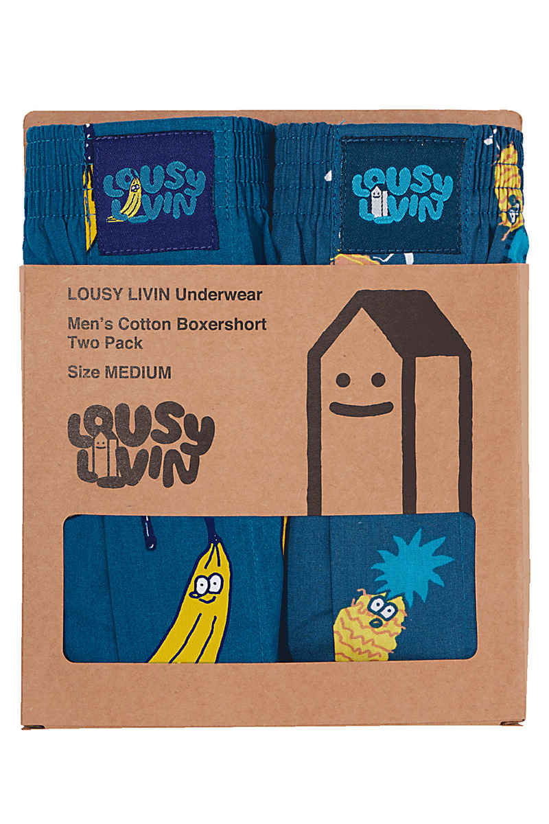 Lousy Livin Underwear Bana-Ananas Boxershorts (ocean & blue dive) 2 Pack