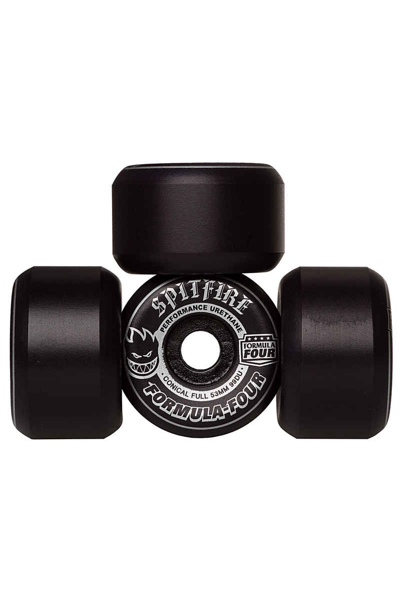 Spitfire Formula Four Blackouts Conical Full Wheels (black silver) 53mm 99A 4 Pack