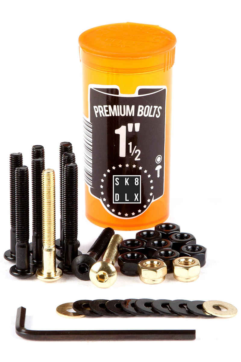 SK8DLX Premium Bolts 1 1/2" Bolt Pack (black gold) Raised Head (fillister) allen