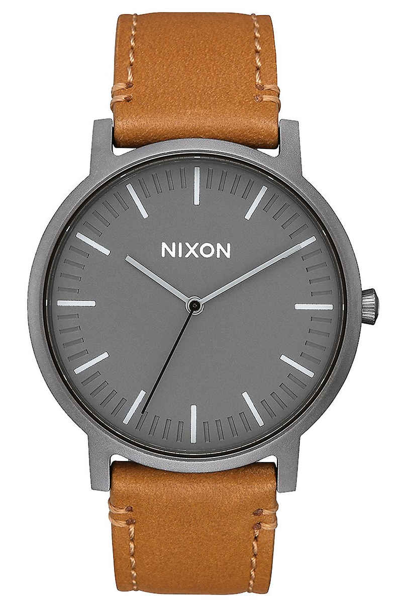 Nixon The Porter Leather Horloge (gunmetal charcoal taupe)