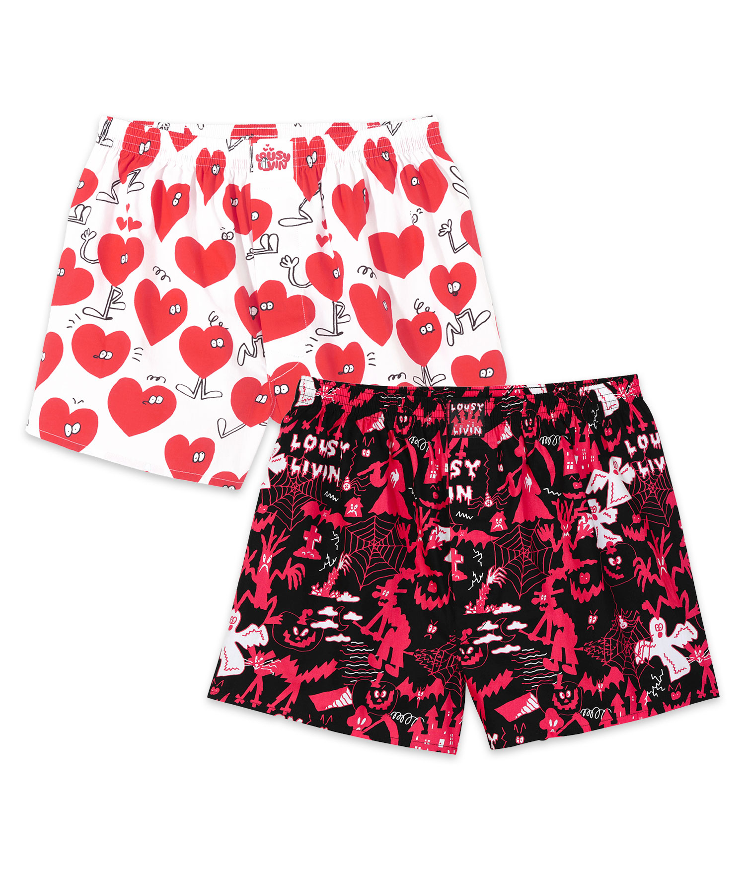 Lousy Livin Valentines & Halloween Boxershorts black white