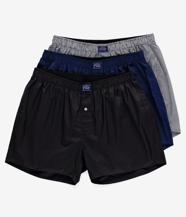 Pop Trading Company Logo Bokserki (black navy gingham) trójpak