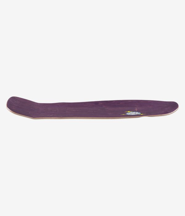 Santa Cruz Winkowski Cosmic Pro Shaped 10.35" Skateboard Deck, full-length profile view showing concave, nose and tail; solid purple stained deck with natural wood edge and small yellow accent. Clean Studio image; white background