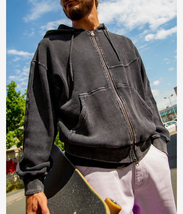 Dime Premium Waffle Felpa Hoodie con zip (faded black)