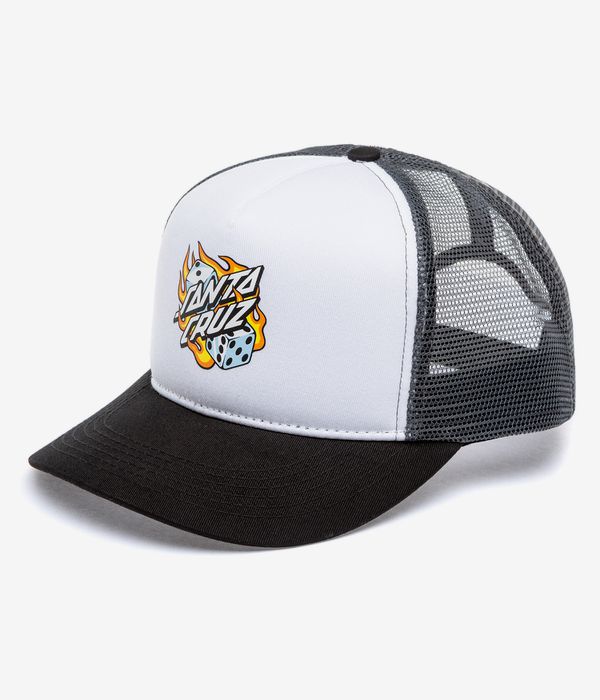 Santa Cruz Flaming Dice Dot Meshback Cap (white grey)