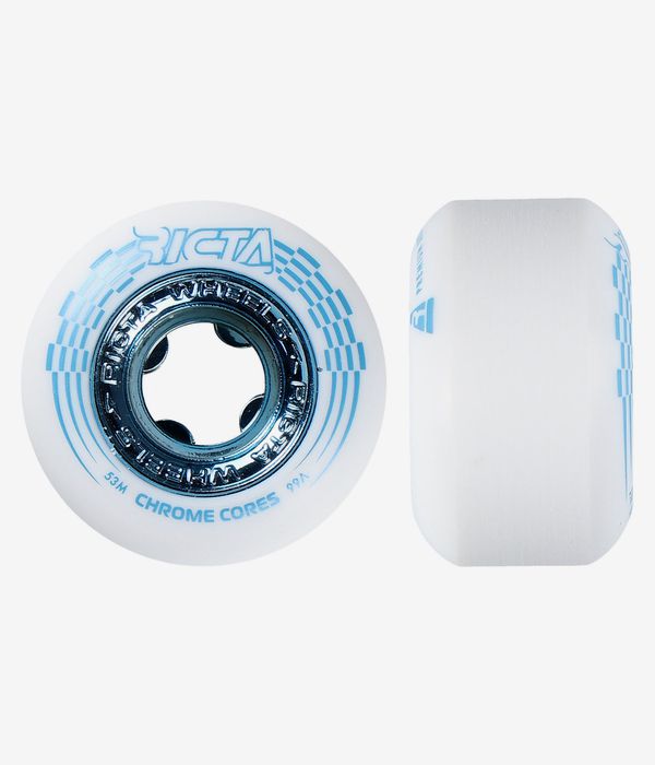 thumbnail image 2 of Cruiser Wheels Ricta Wheels For Sale Ricta Wheels Nyjah Chrome Core Slim 99a Wheels - White / Teal - 53mm Hard Skateboard Wheels For Street Skating 2 of 12