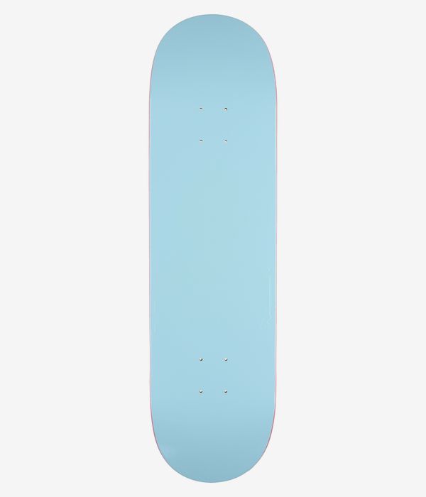 Fucking Awesome Elsesser Embossed Photo Shape #1 8.38" Skateboard Deck, full bottom view: solid light blue deck with thin pink rails and drilled hardware holes; clean studio image; white background.