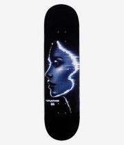 April Yuto Horigome 8,25"-Skateboard-Deck, Ansicht von unten – komplett schwarzes Deck mit einem zentrierten, blauen Halbton-Profil eines nach links blickenden Menschen, weißer und hellblauer leuchtender Kontur sowie kleinem weißem Schriftzug „Yuto Horigome“ und „April“. Klares Studiobild; weißer Hintergrund
