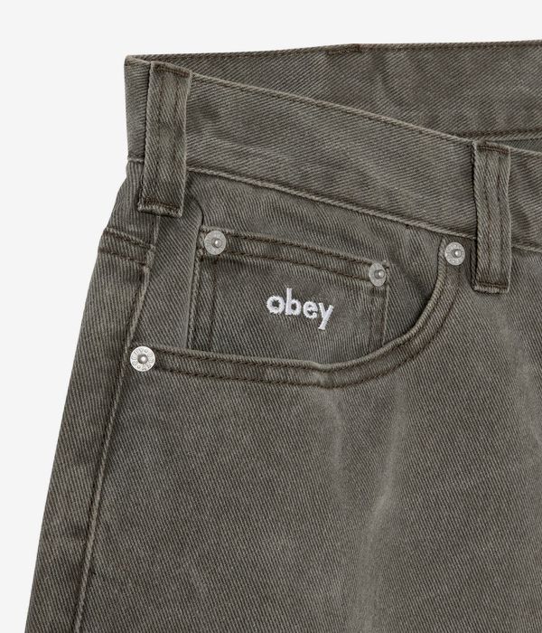Obey Bigwig Baggy Denim Shorts (black olive wrinkle wash)