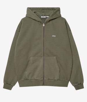 Obey Lowercase Pigment Felpa Hoodie con zip (pigment deep lichen green)