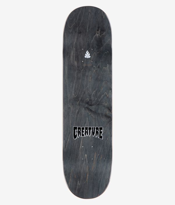 Creature Baekkel Troll 2 Pro 8,6"-Skateboard-Deck – Ansicht von oben: grau gebeiztes Deck in Holzoptik mit zentriertem schwarzem „Creature“-Schriftzug (weißer Umriss) und kleinem Logo im oberen Bereich. Klares Studiofoto; weißer Hintergrund.