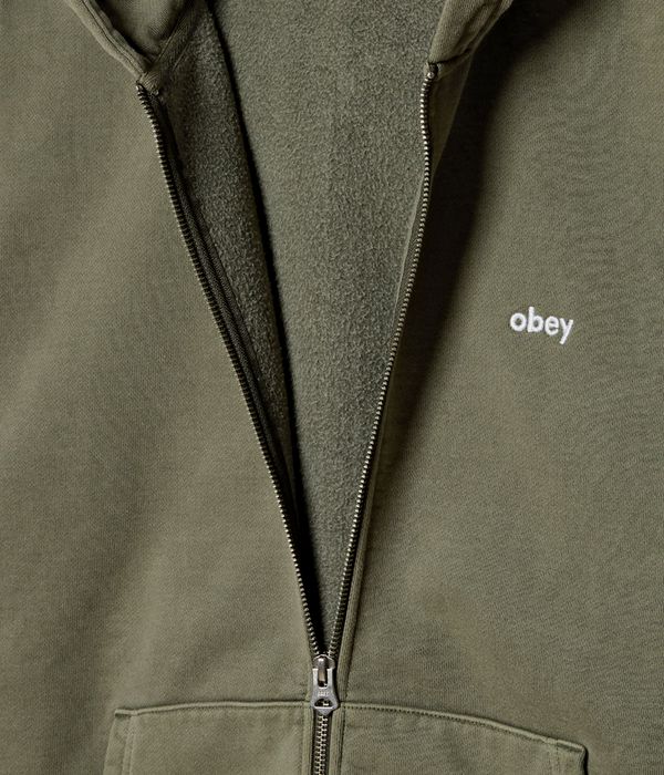 Obey Lowercase Pigment Felpa Hoodie con zip (pigment deep lichen green)