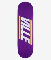 PALACE Ville Pro S44 9" Skateboard Deck full bottom view – solid purple deck with large slanted white 'Palace' wordmark down center, flanked by vertical yellow bars; clean studio image, white background.