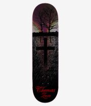 Zero Thomas „Life And Death“ 8,25"-Skateboard-Deck, Ansicht von unten: schwarze Deckunterseite mit illustrierter Friedhofsgrafik – blattlose Bäume, zahlreiche Grabkreuze, strukturierter Boden und roter „Thomas Zero“-Schriftzug am Tail. Sauberes Studiobild; weißer Hintergrund.