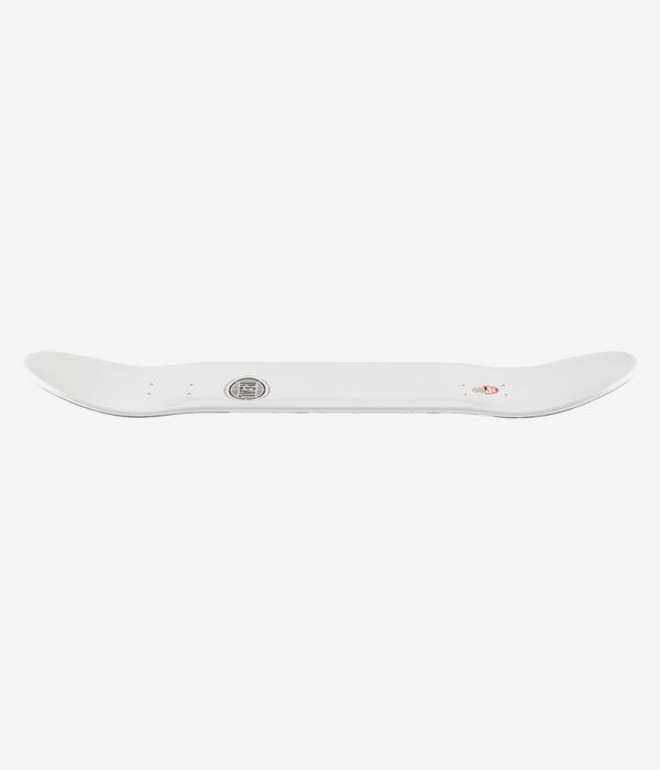 Real Ishod Cathedral Twin Tail 8,25"-Skateboard-Deck, Profilansicht in voller Länge, die die Konkavität mit nach oben gebogener Nose und Tail zeigt; Deckoberfläche überwiegend weiß mit minimalen Akzenten. Klares Studiobild; weißer Hintergrund