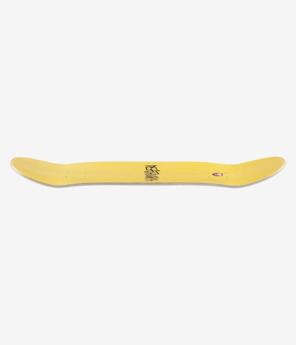 Deathwish Ellington Pool Reaper 8.25" skateboard deck, full-length profile view showing concave with upturned nose and tail, solid yellow deck surface; clean studio image; white background