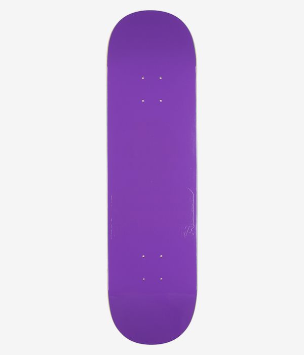 Fucking Awesome Anderson Embossed Photo Shape #1 8.38" Skateboard Deck, full bottom view showing solid purple underside with visible mounting screw holes; clean studio image; white background.