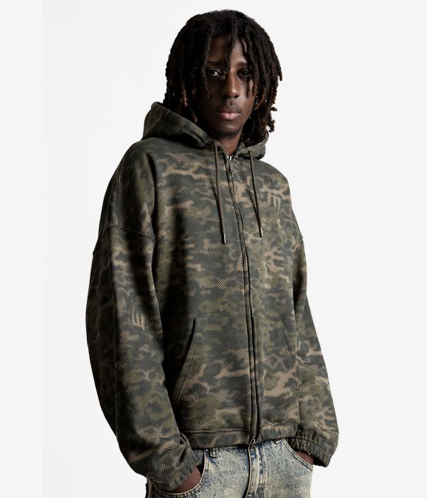 Wasted Paris Digicamo Boxy Zip-Sweatshirt avec capuchon (camo lichen green)