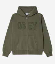Obey Hybrid Faded Zip-Hoodie (deep lichen green faded wash)