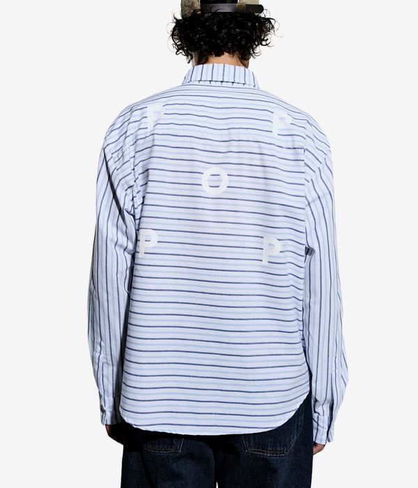 Pop Trading Company Striped Logo Camicia (white blue linen)