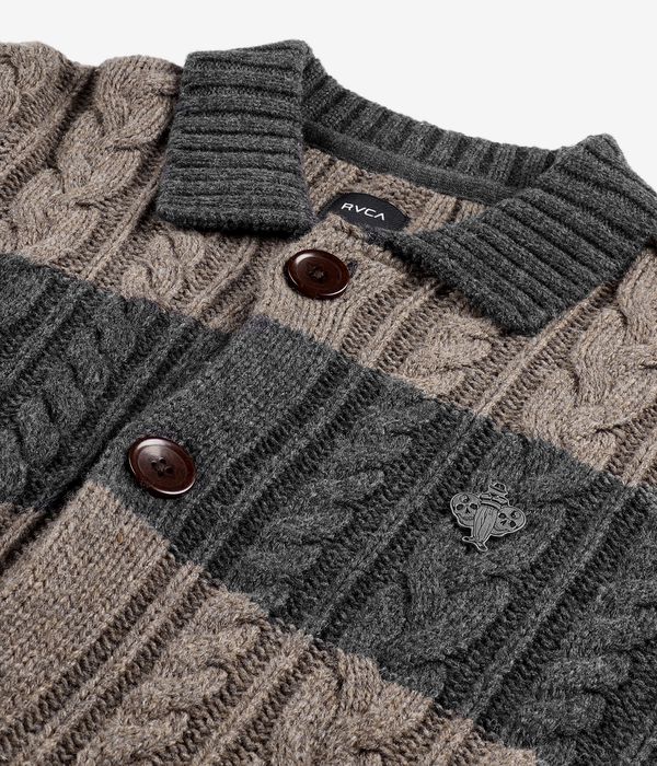 RVCA Chefs Kiss Cardigan (camel charcoal heather stripe)