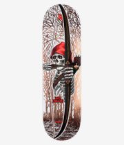 Powell-Peralta Doelling Archer Flight Shape 313 8.75" Skateboard Deck, full bottom view: white deck with brown wood-grain tree pattern, illustrated hooded skeleton archer with black bow, red hood and logo, green arrow accents. Clean Studio image; white background.