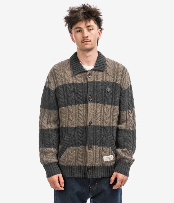 RVCA Chefs Kiss Cardigan (camel charcoal heather stripe)