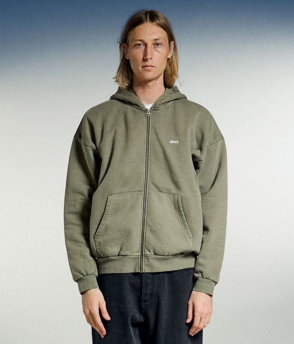Obey Lowercase Pigment Felpa Hoodie con zip (pigment deep lichen green)