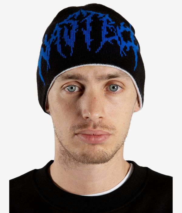 Shop Wasted Paris Vault Reverse Brow Beanie (black white
