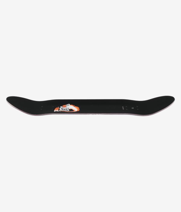 Santa Cruz OBrien Reaper Hand VX 9" Skateboard Deck, full-length profile view showing black deck with red-orange flame and white accent graphic near center; clean studio image; white background