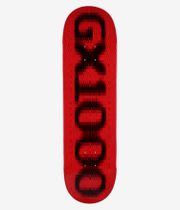 Planche de skateboard GX1000 OG Logo Blur 8,75 pouces, vue de dessous complète — planche rouge vif arborant un grand motif vertical noir flou ressemblant à un logo, centré sur la longueur ; trous de fixation visibles. Image studio nette ; fond blanc.