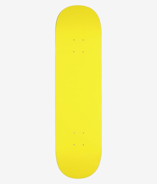Fucking Awesome Mackey Embossed Photo Shape #1 8.25" Skateboard Deck — full bottom view: solid bright yellow underside with visible mounting holes, no graphics or text. Clean studio image; white background.