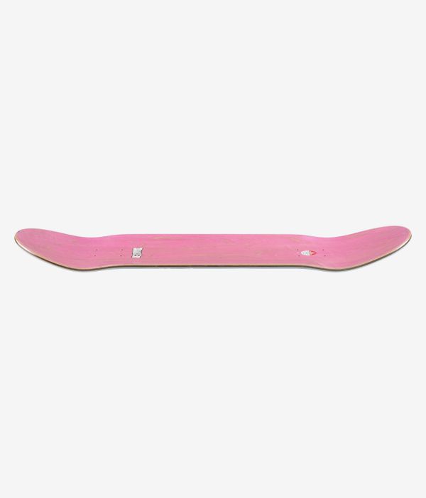 Baker T-Funk Pleasure Island 8.5" skateboard deck, full-length profile view showing concave with nose and tail, solid pink painted top surface, clean studio image; white background.