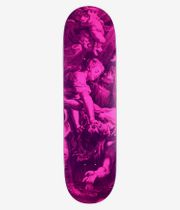 Zero Reyes Renaissance 8,5-Zoll-Skateboard-Deck, Ansicht von unten: leuchtend pinkes Deck mit schwarzer, im Gravurstil gestalteter Renaissance-Illustration von Cherubim, Gesichtern und Händen; der Schriftzug „Reyes“ ist zu erkennen. Klare Studioaufnahme; weißer Hintergrund.