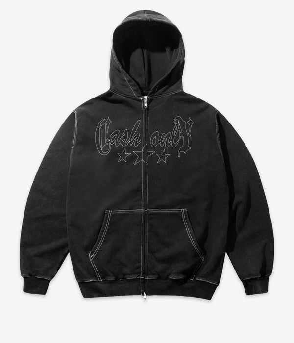 Cash Only Strip Zip-Hoodie (washed black)