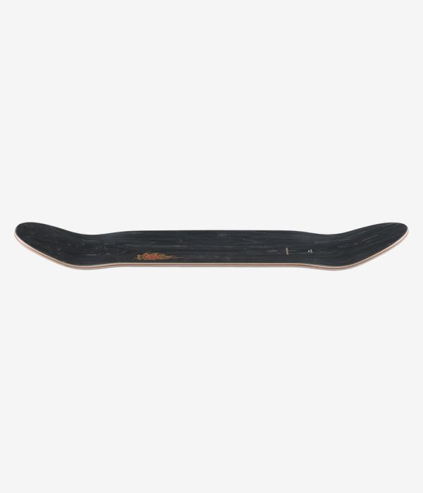 Planche de skateboard Santa Cruz Dressen Sword Pro Shaped 9,25" — vue de profil sur toute la longueur montrant la surface noire de la planche avec un bord en bois apparent et une petite touche de rouge près du centre ; image studio nette ; fond blanc