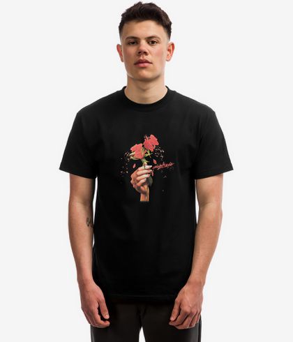 black shirt red roses