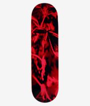 Poetic Collective Coloured Cannabis Series 1 8.75" Skateboard Deck — full bottom view showing vivid red photographic cannabis leaves and stems on a deep black background; clean studio image; white background.