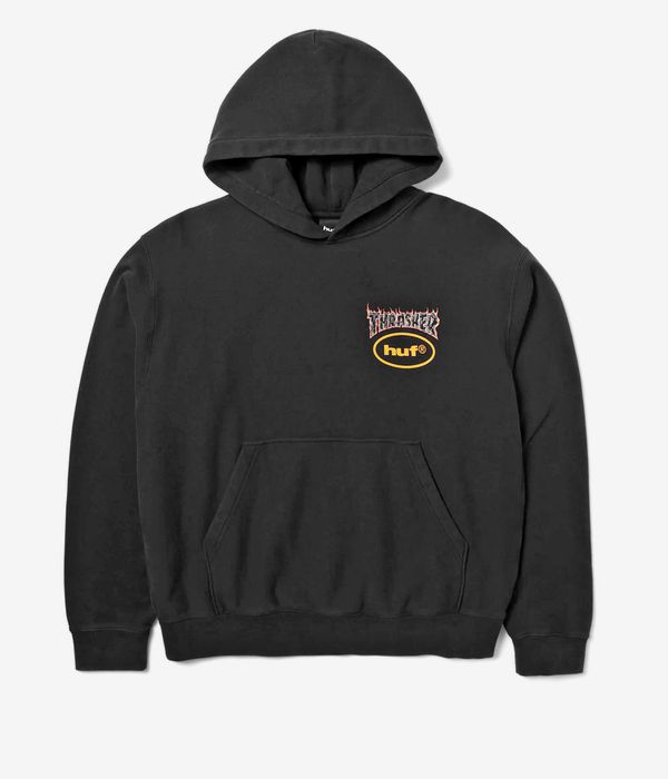 HUF x Thrasher Meltdown Heavyweight Hoodie (washed black)