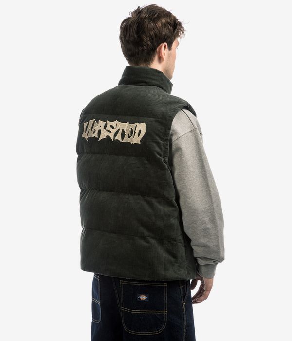 Shop Wasted Paris Puffer Reverse Corduroy Vest (lichen green army