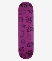skatedeluxe Tonal Twin Tail 8.5" Skateboard Deck, full bottom view: solid purple deck with dark cartoon-style stars, spirals and sunburst motifs and hand-drawn “skate deluxe” text; clean studio image; white background