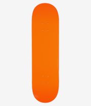 Planche de skateboard « Fucking Awesome Berle Embossed Photo Shape #2 » de 8,5 pouces — vue complète du dessous, face inférieure orange vif unie avec trous de fixation visibles ; image nette prise en studio ; fond blanc.