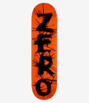 Zero Disorder 30 Years Reissue 8,25"-Skateboard-Deck, Ansicht von unten: einfarbiges, leuchtend orangefarbenes Deck mit großen schwarzen „DRIPPY“-Buchstaben im Splatter-Stil, die vertikal das Wort „DISORDER“ bilden; klares Studiobild, weißer Hintergrund